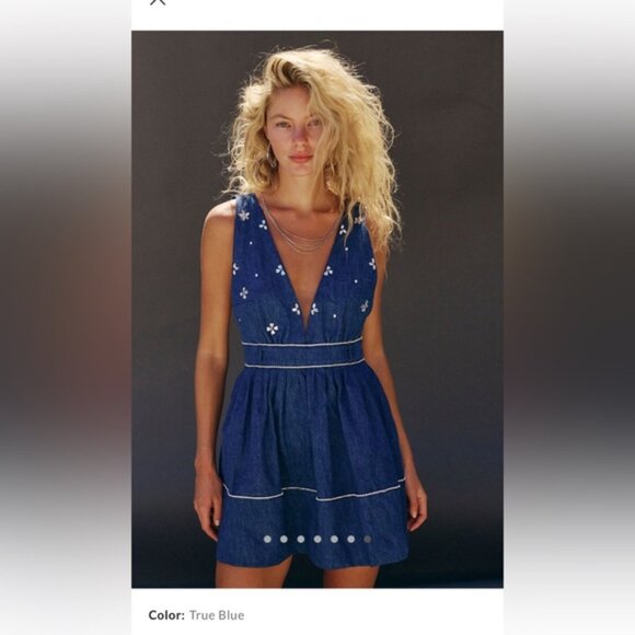 Free People Aultry Embellished Denim Dress NWT Small - Picture 7 of 12